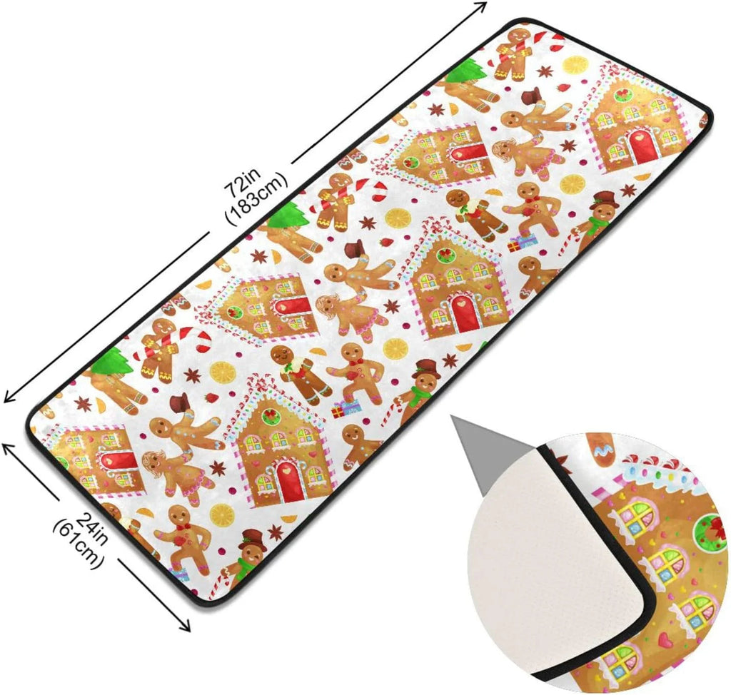 2X6 Feet Christmas Gingerbread Man Runner Rug with Rubber Backing D33443