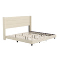 Beige Faux Linen King Upholstered Platform Bed with Wingback Headboard G927571