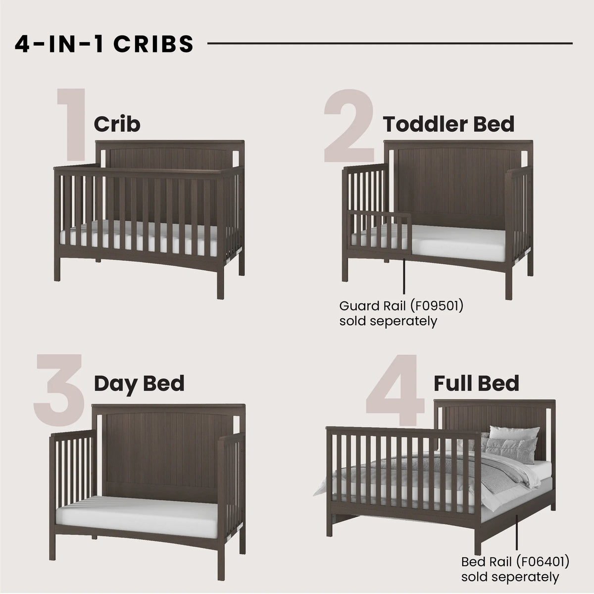 4-Piece Nursery Set with Convertible Crib, Dresser, Glider, and Toy Box V3137