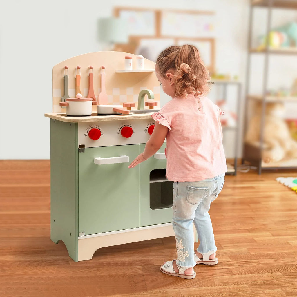 Green Wooden Pretend Play Kitchen Set J52284