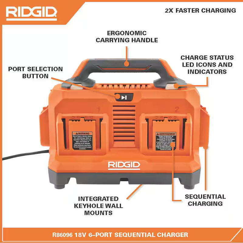 18V 6-Port Sequential Charger with 4.0 Ah Lithium-Ion Battery 2-Pack K41715