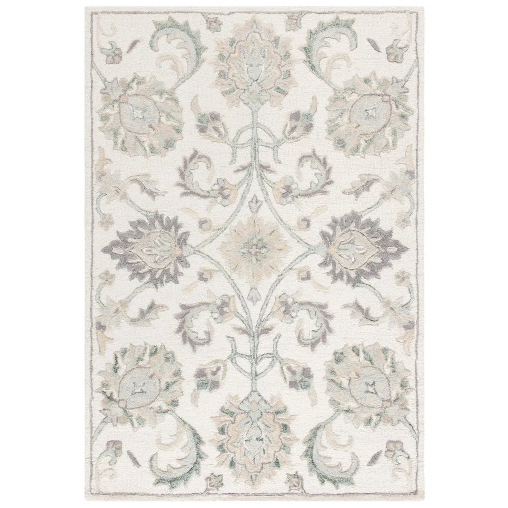 Ivory/Grey Floral Wool Area Rug D864