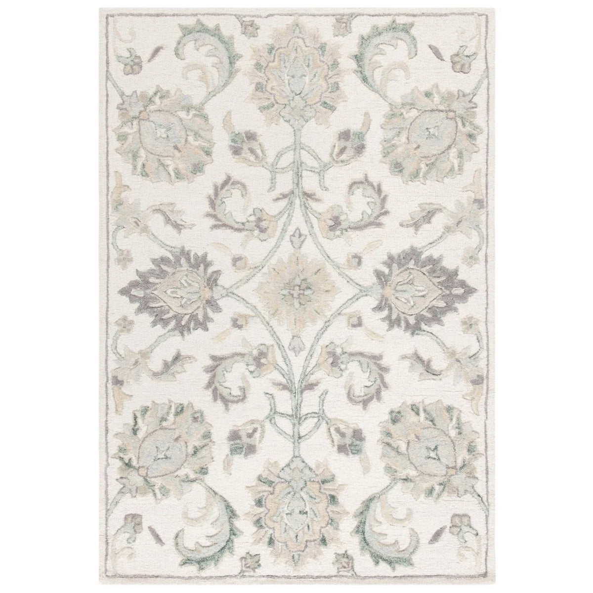 Ivory/Grey Floral Wool Area Rug D864