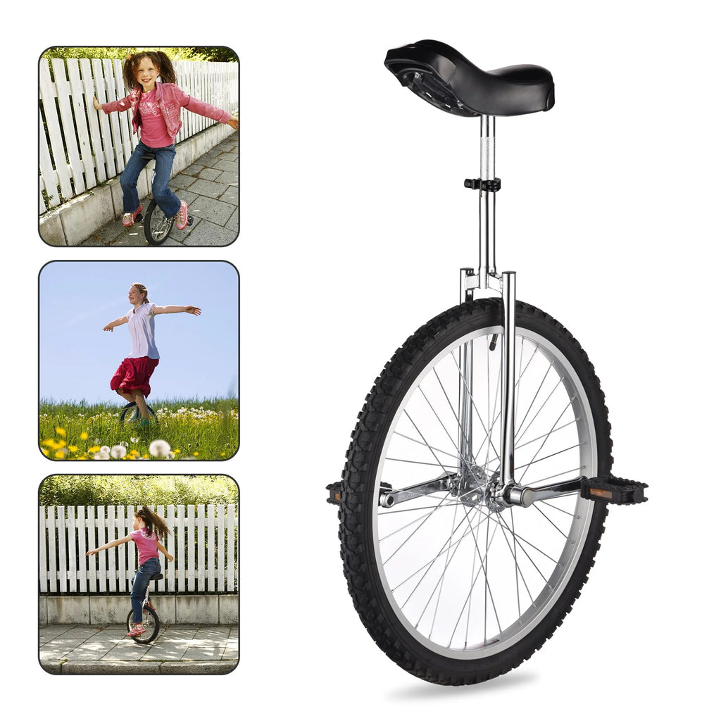 24 In Wheel Outdoor Unicycle Adjustable Seat Anti-Skid Pedal Red O680011