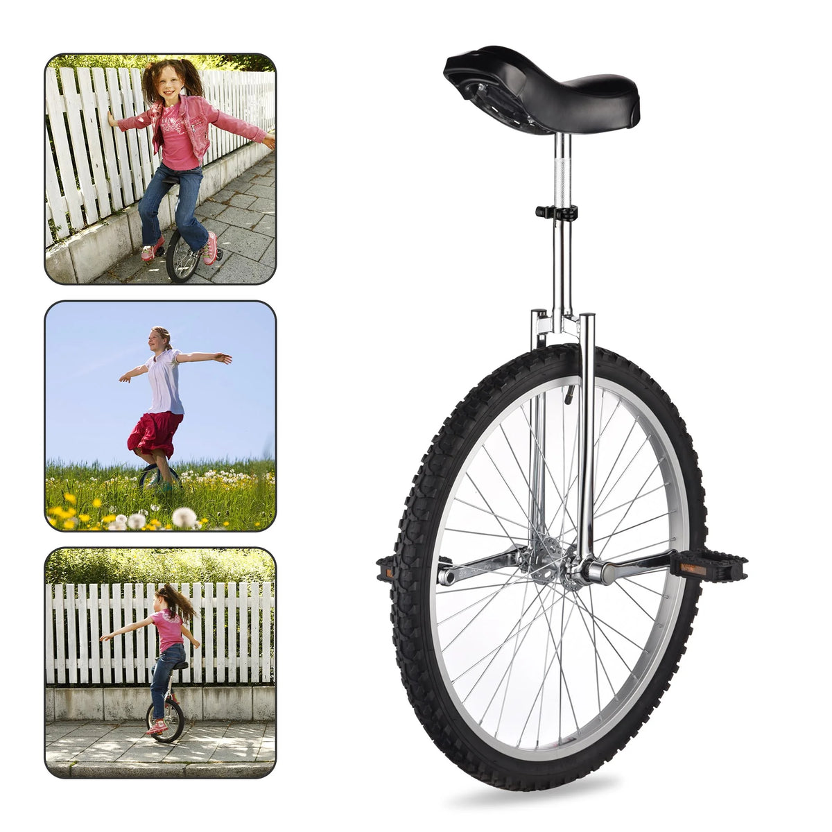 24 In Wheel Outdoor Unicycle Adjustable Seat Anti-Skid Pedal Red O680011