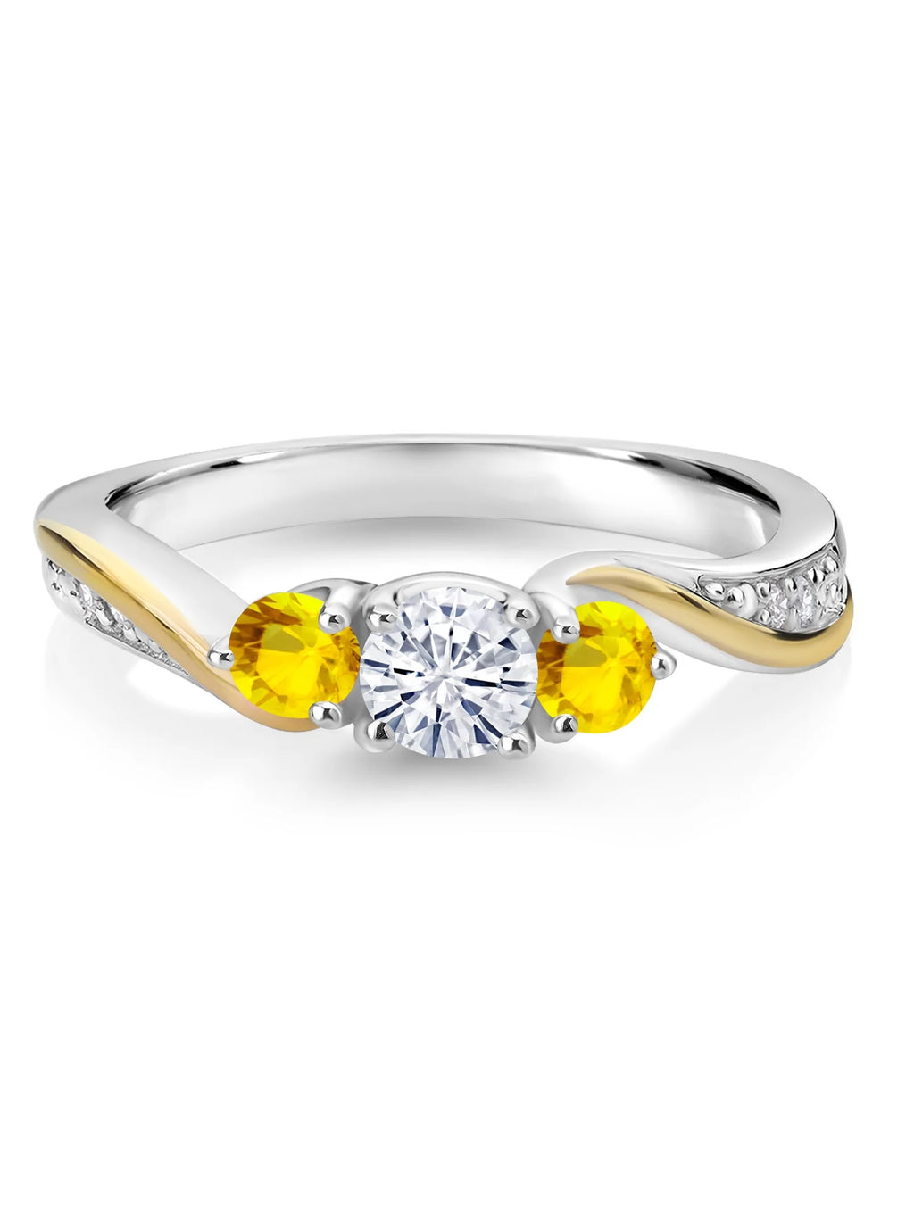 925 Silver 10K Yellow Gold Lab Grown Diamond 3 Stone Engagement Ring Z764613