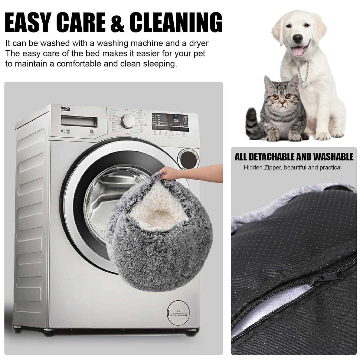 Hooded Round Dog Bed & Cat Cave Y6146