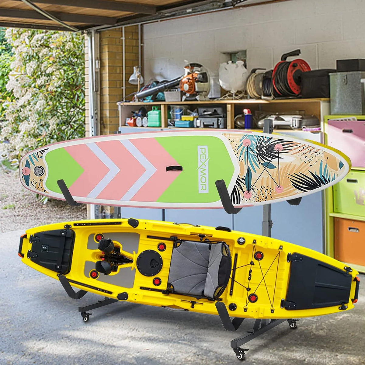 Freestanding Kayak Storage Rack with Lockable Wheels Wide Adjustable Z70248