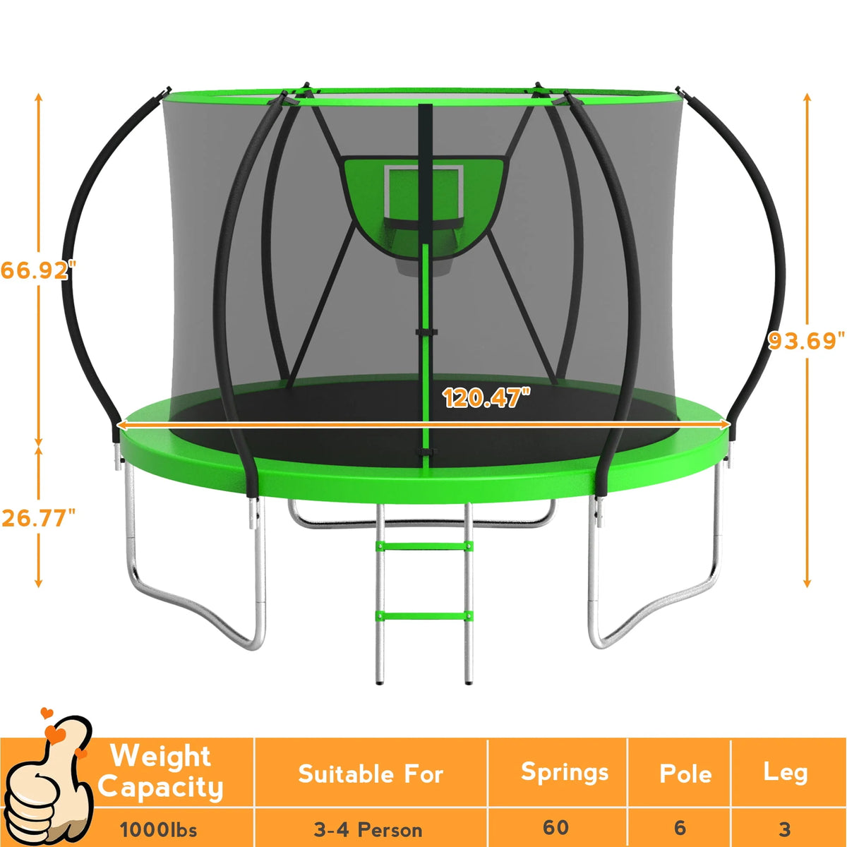 10FT Trampoline with Basketball Hoop & Light H3647
