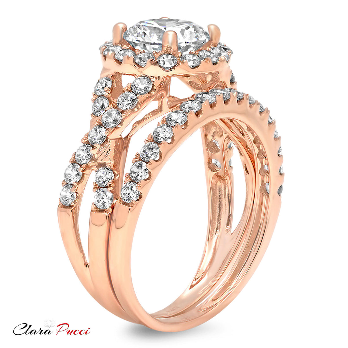 1.92 ct Genuine Cultured Diamond 18K Rose Gold Halo Engagement Ring Set size 3.5 Q9296