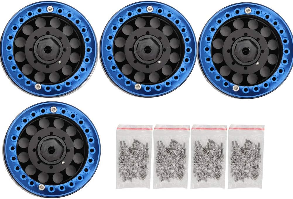 4Pcs 1.9 Inch Beadlock Wheel Rim Hub Accessory for RC Crawler Car (Black Red) R6252