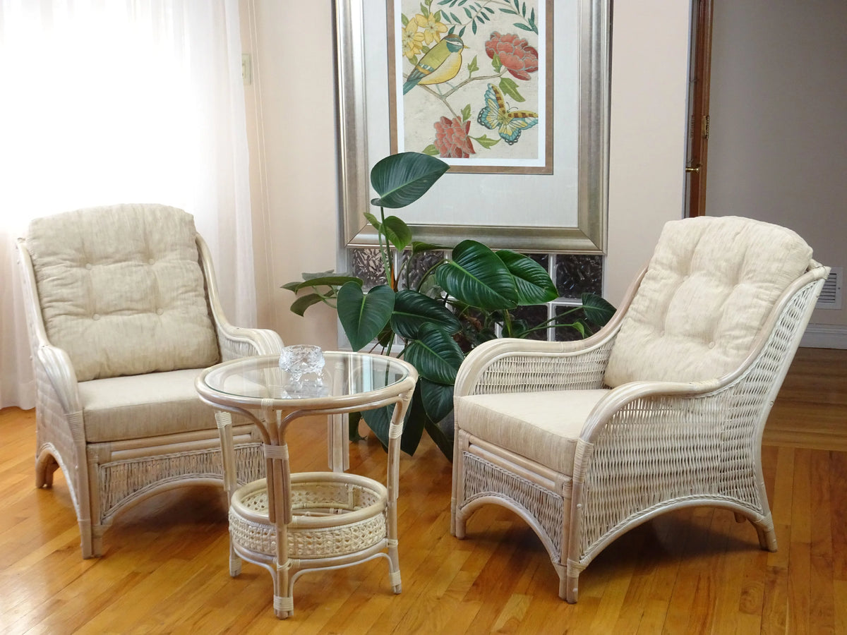Natural Handmade Rattan Wicker Arm Chair with Cream Cushions C413