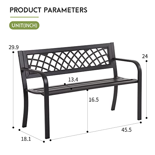 Metal Outdoor Bench with Plastic Mesh Backrest and Armrests Black G717609