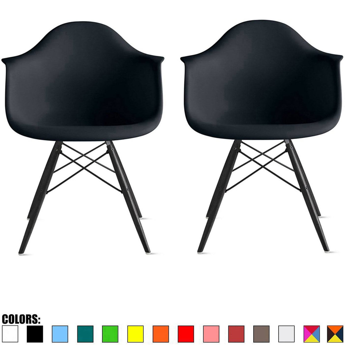 Set of 2 Black Accent Chairs with Wood Legs E193