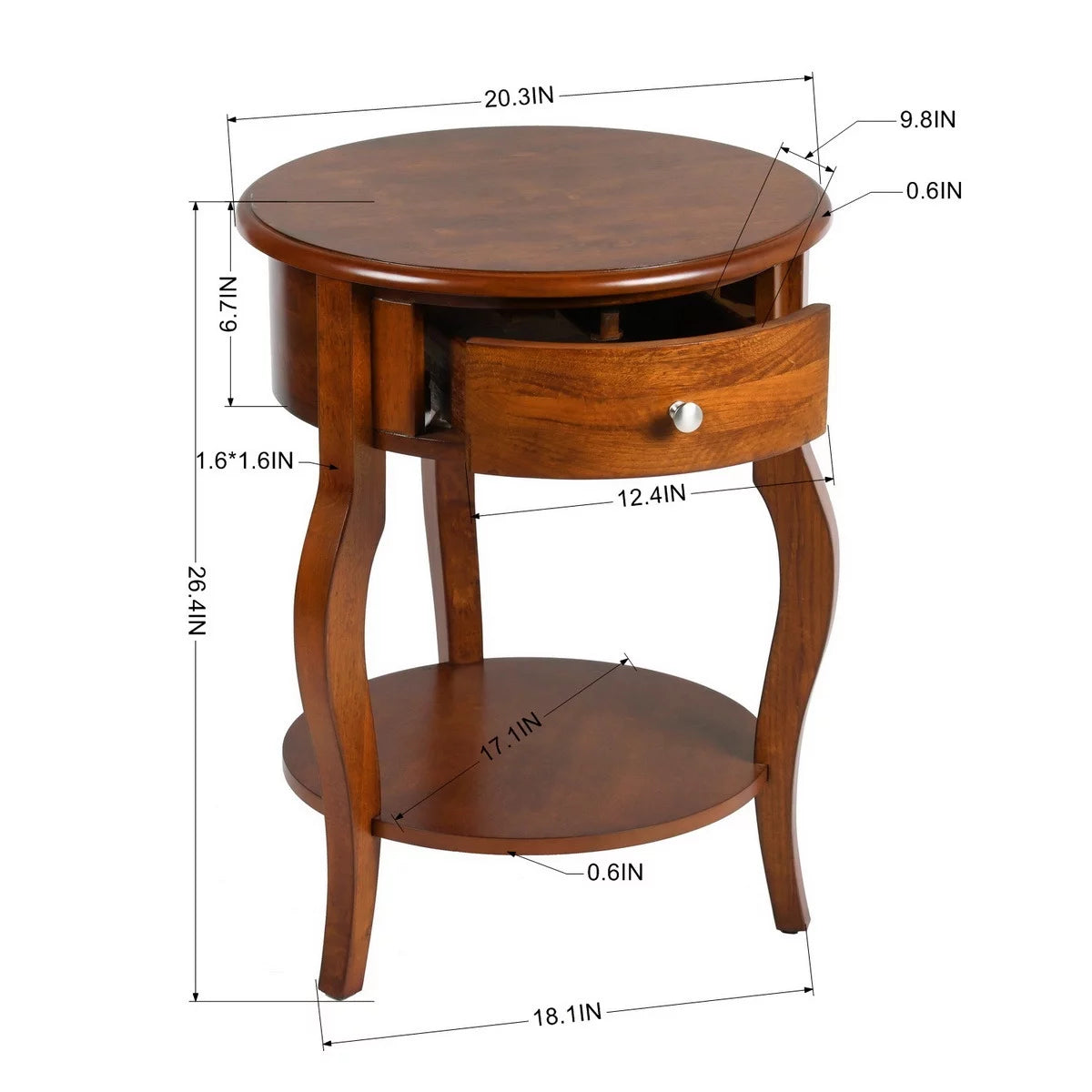 Brown Round End Table with Drawer Storage K450104
