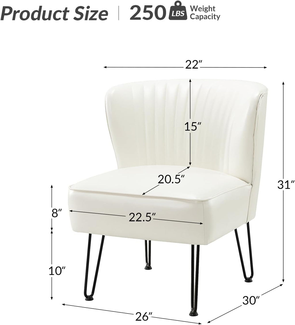 Ivory Faux Leather Accent Chairs Set Of 2 With Metal Base W6565