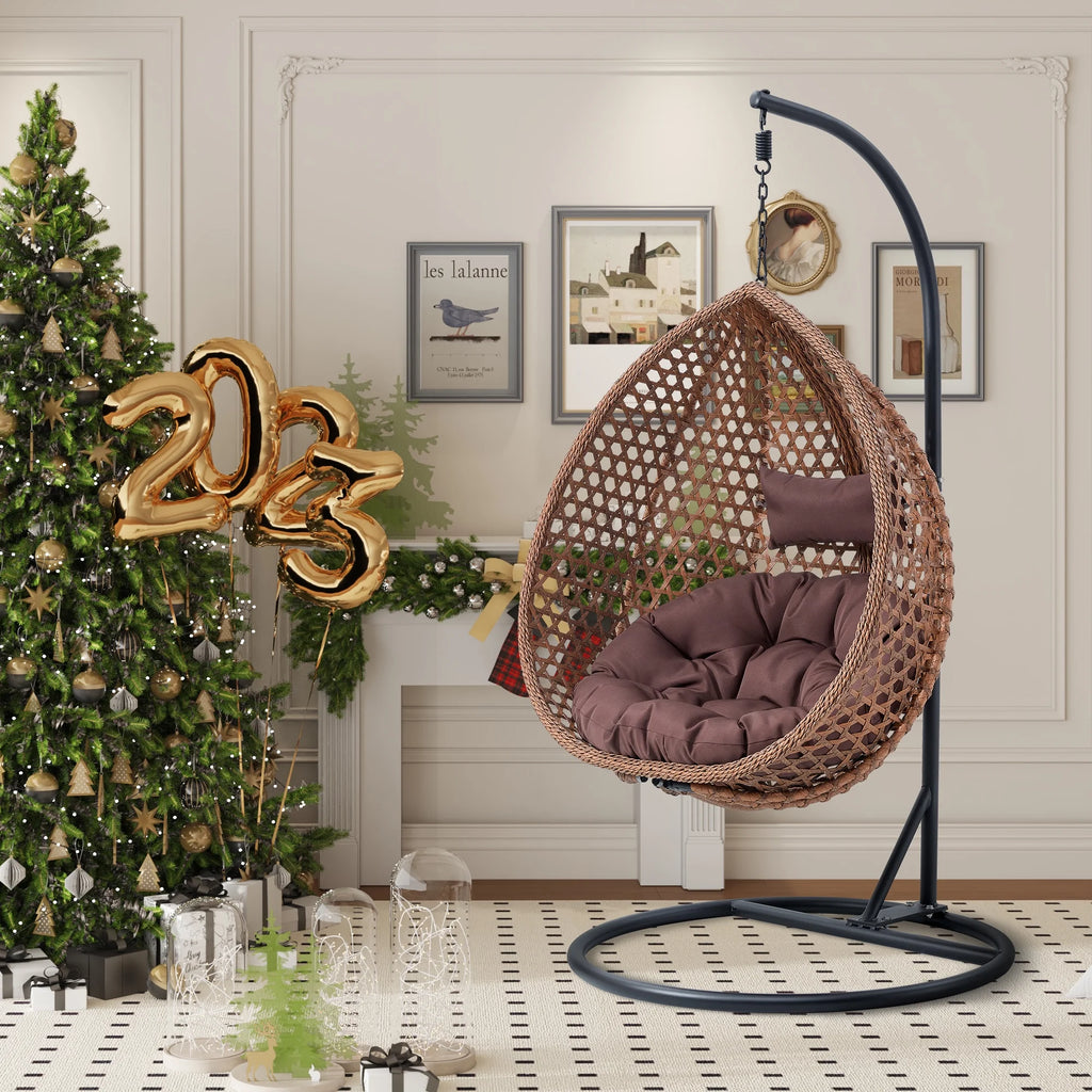 Egg Swing Chair with Stand Rattan Wicker Hanging Chair I3777