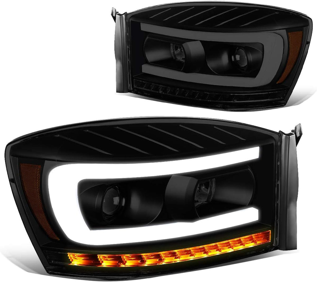 Black/Clear Dual LED DRL Sequential Turn Signal Projector Headlights Q444