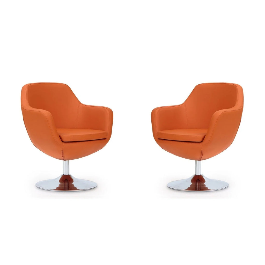 Orange and Polished Chrome Faux Leather Swivel Accent Chair Set of 2 C233