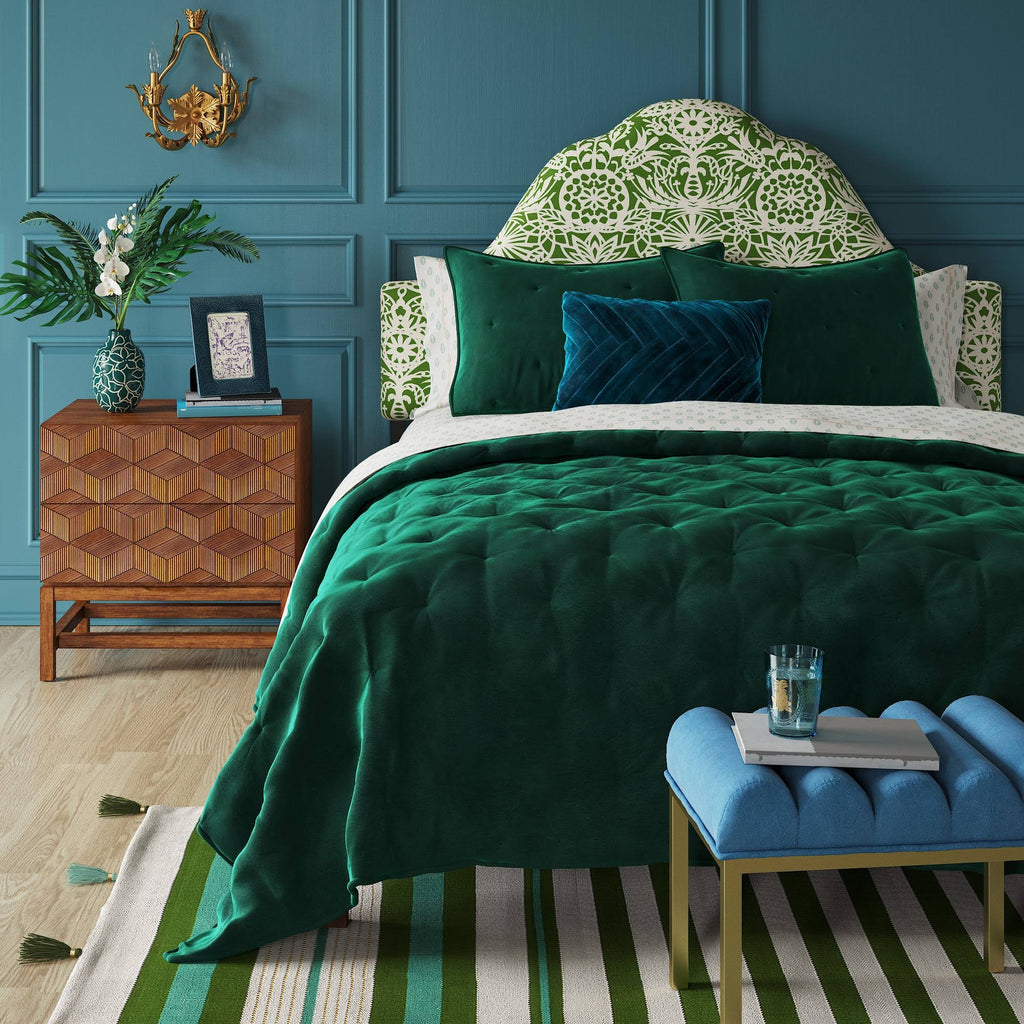 Arched Headboard Green White Floral L14189