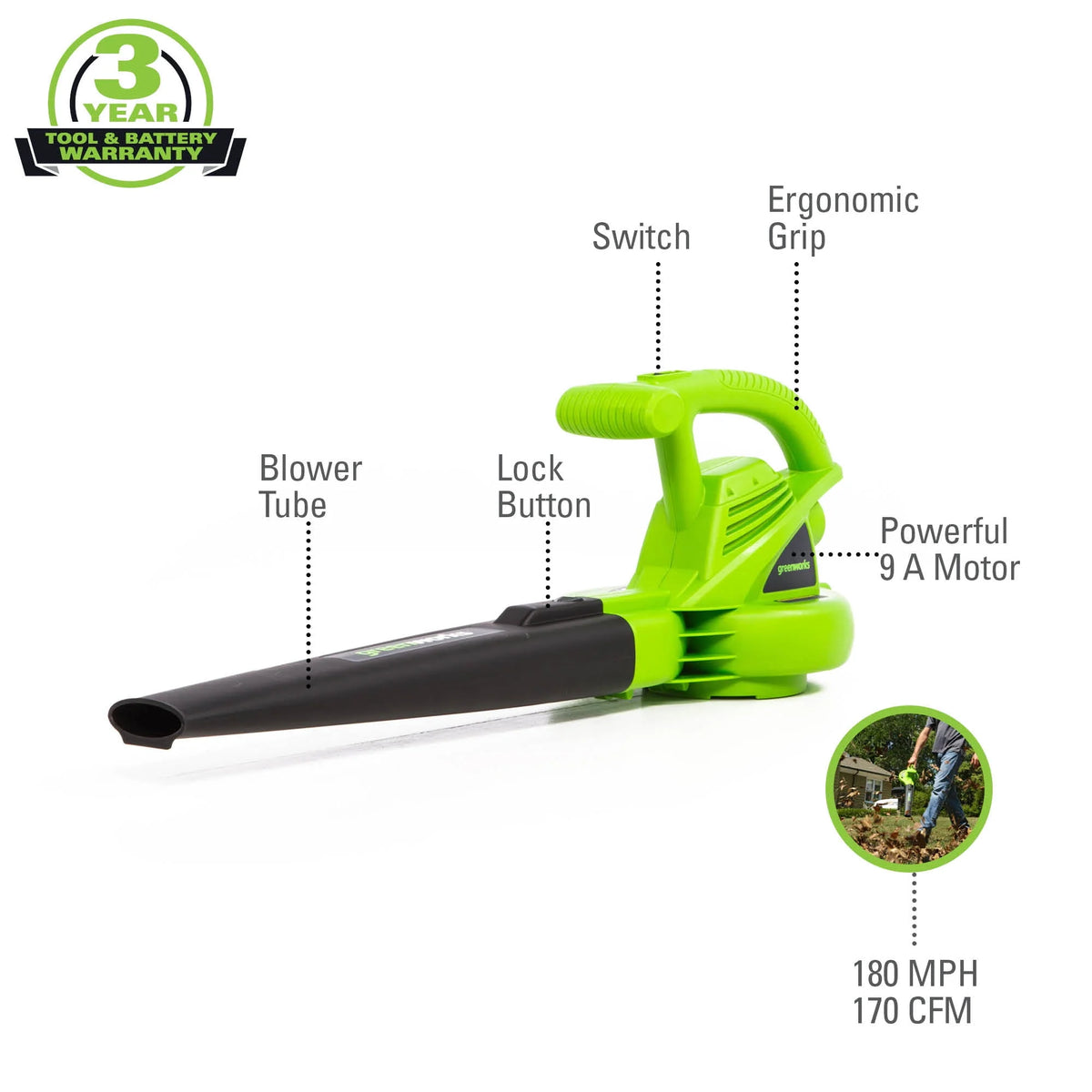 9 Amp Corded Electric Leaf Blower U2135