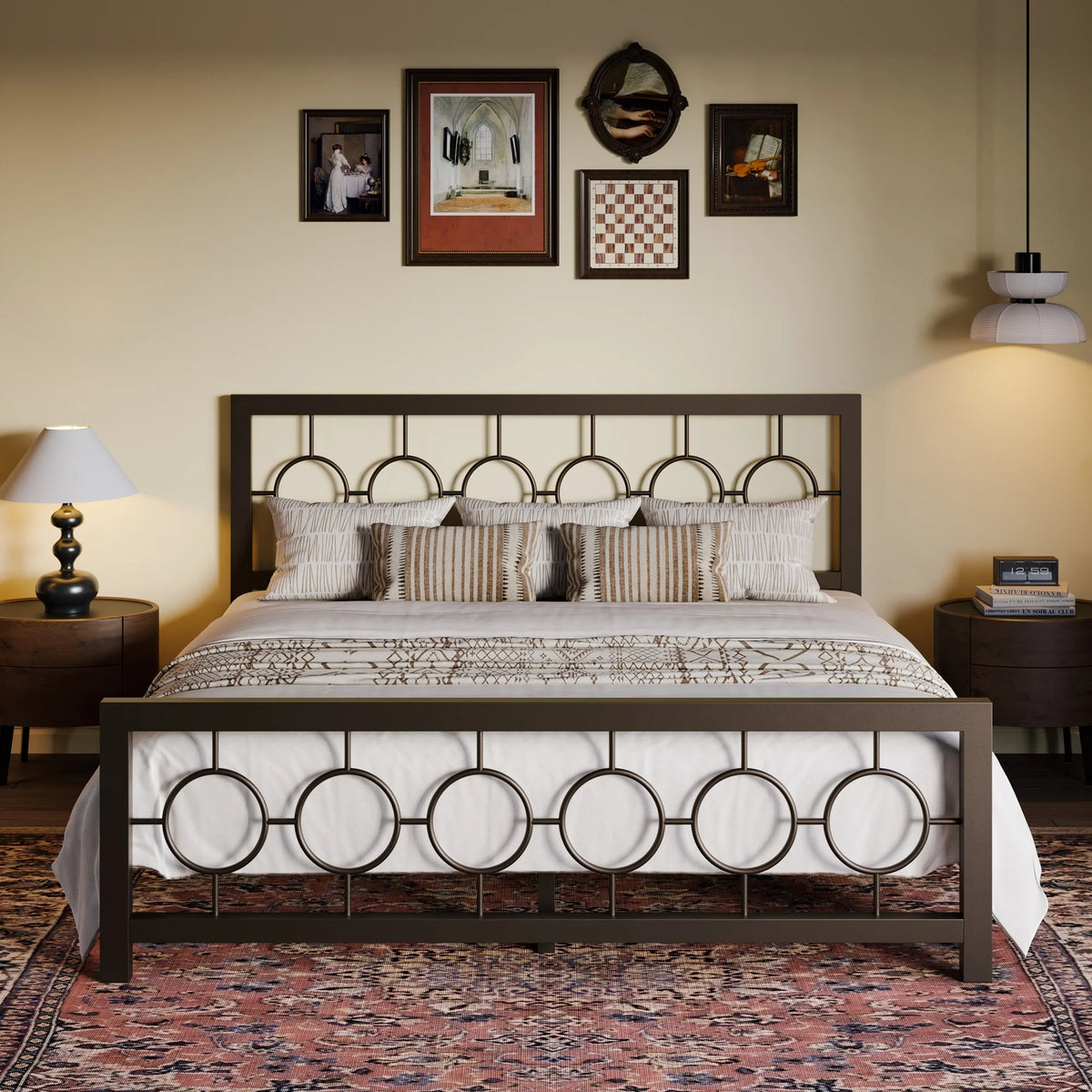 Black Queen Size Metal Platform Bed Frame with Headboard H85161