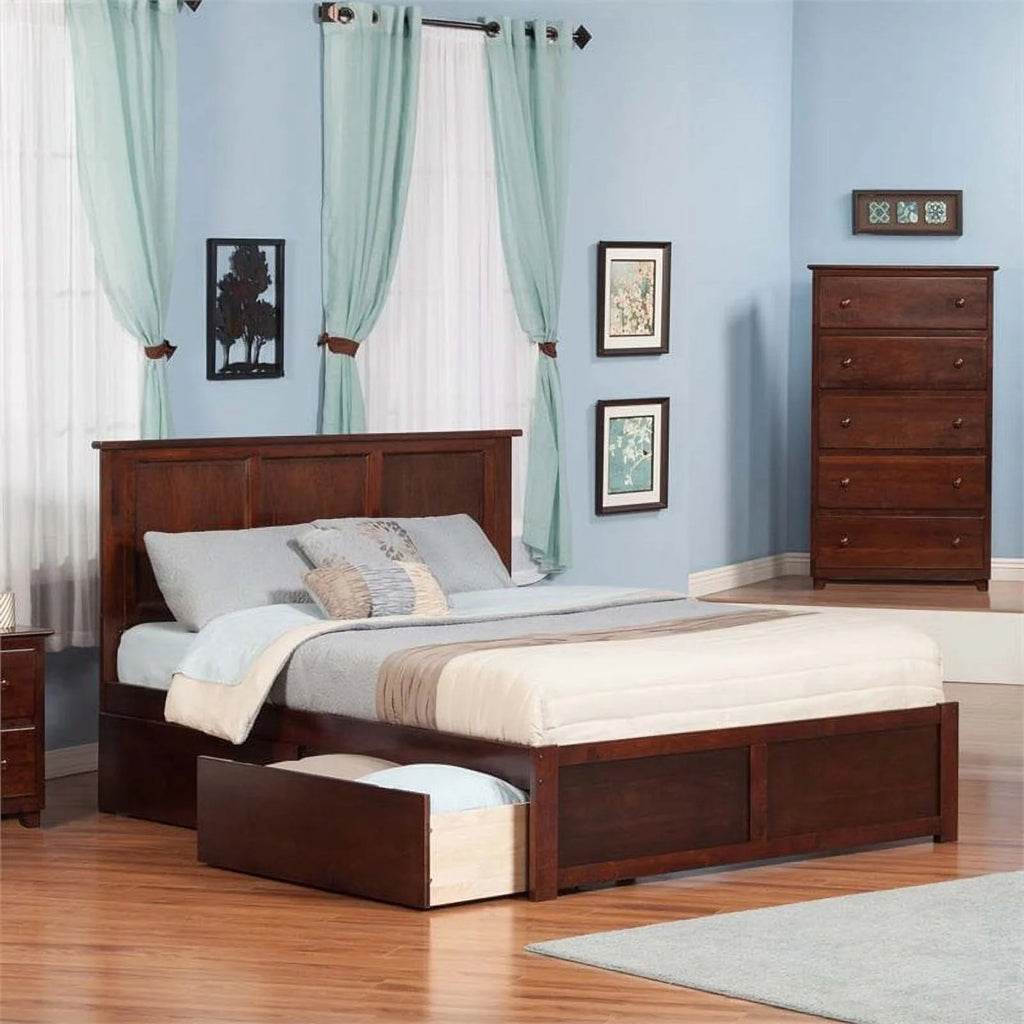 King Walnut Hardwood Storage Platform Bed H48953