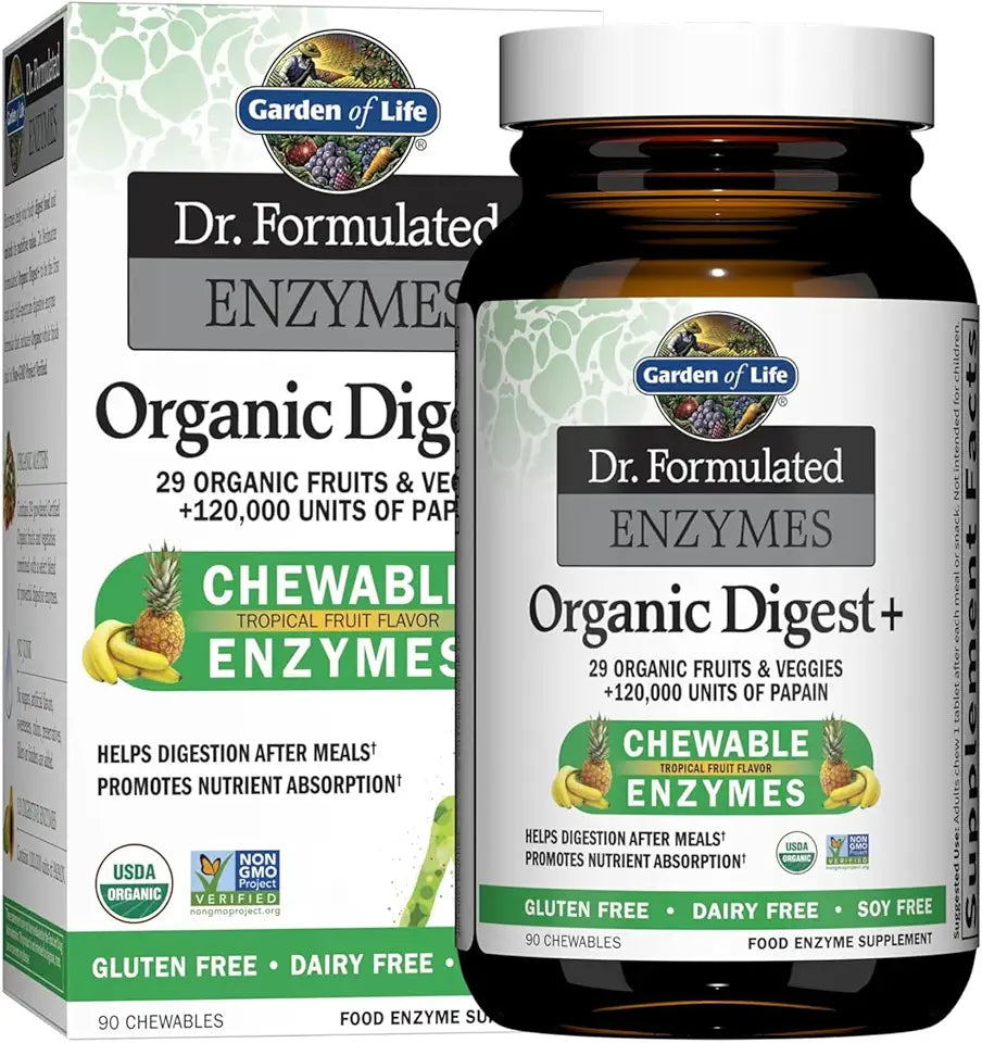 Organic Digestive Enzymes with Papain, Bromelain, Lipase, 90 Chewables H564