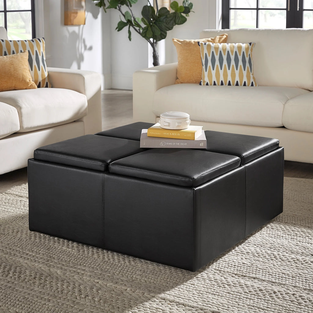 Dark Brown Faux Leather Storage Ottoman with 4 Trays P9919