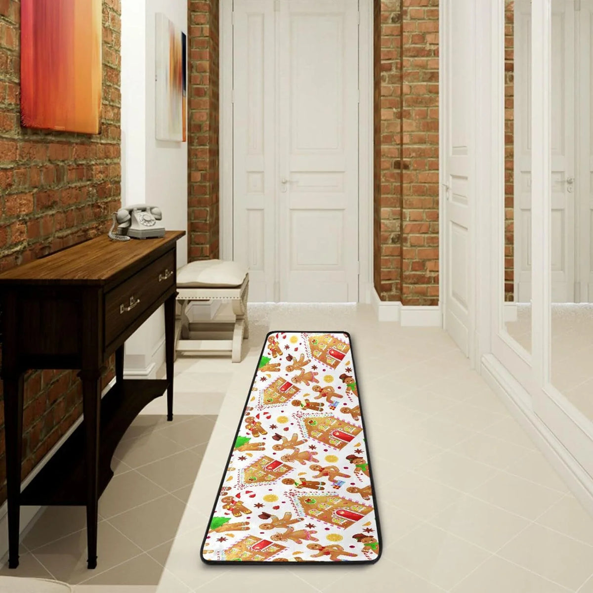 2X6 Feet Christmas Gingerbread Man Runner Rug with Rubber Backing D33443