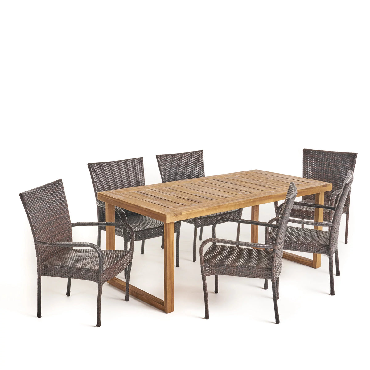 Acacia Wood and Wicker 7 Piece Dining Set B473