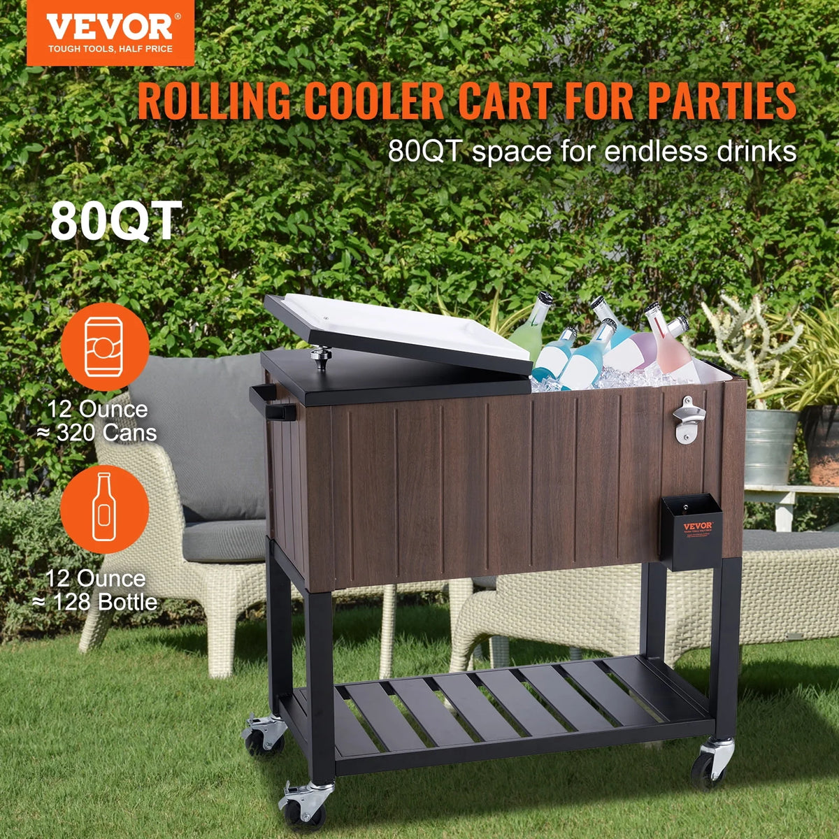 80Qt Rolling Cooler Cart with Bottle Opener S543793