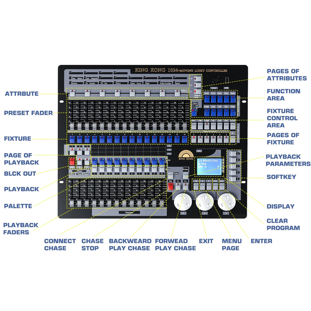 DJ Lighting Controller with Flightcase, Grand Console DMX and MIDI Operator 1024 Channel I610