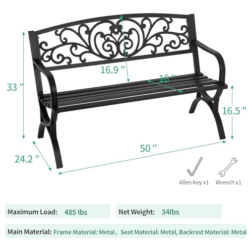 Metal Outdoor Bench with Plastic Mesh Backrest and Armrests Black G717609