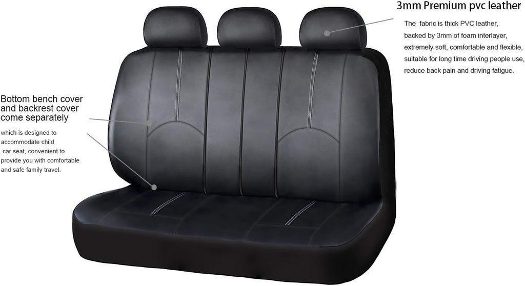 Black Full Set Faux Leather Car Seat Covers C25686