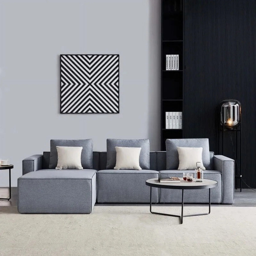 L-Shape Linen Sectional Sofa with Ottoman E30739