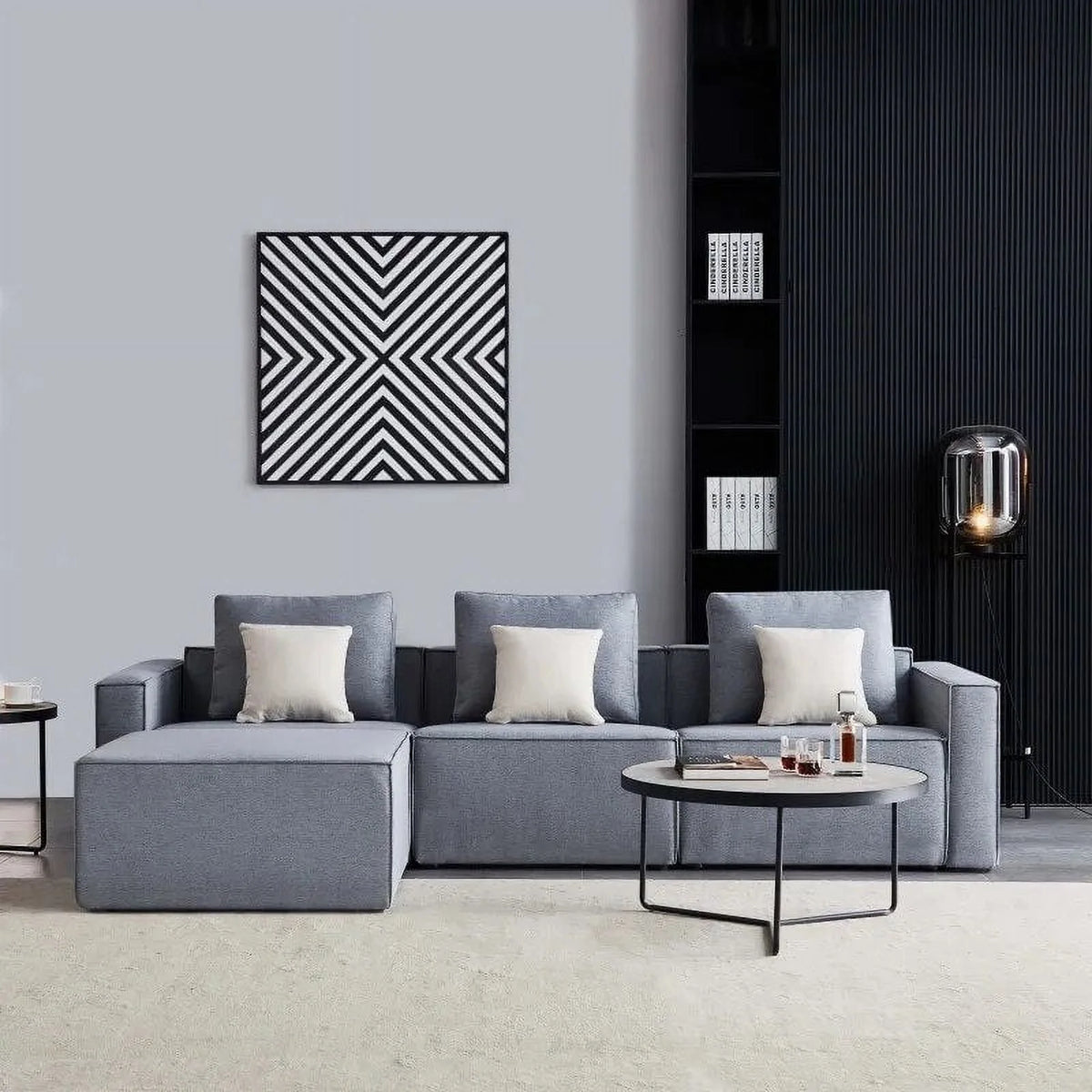 L-Shape Linen Sectional Sofa with Ottoman E30739