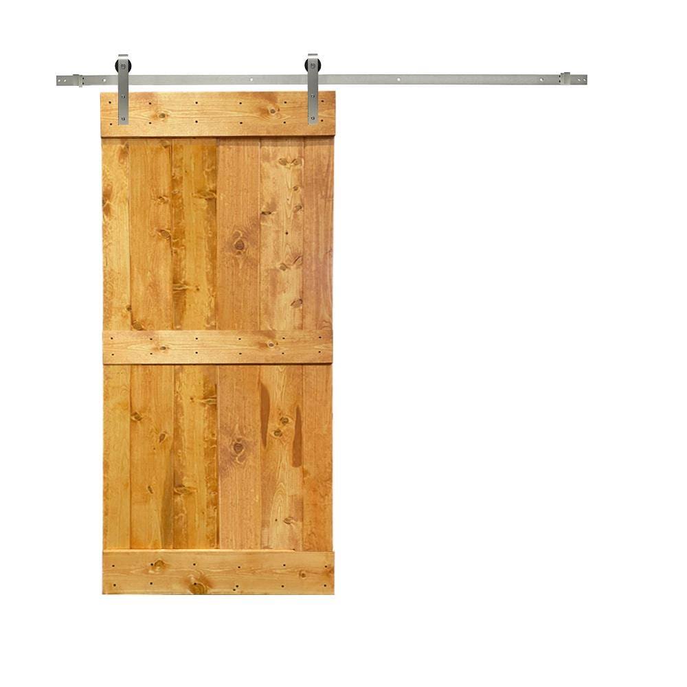 Solid Colonial Maple Stained Pine Wood Interior Sliding Barn Door with Hardware Kit J752616