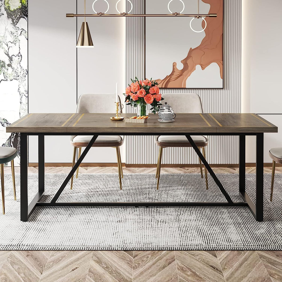 70.9" Gray & Black Dining Table W70653