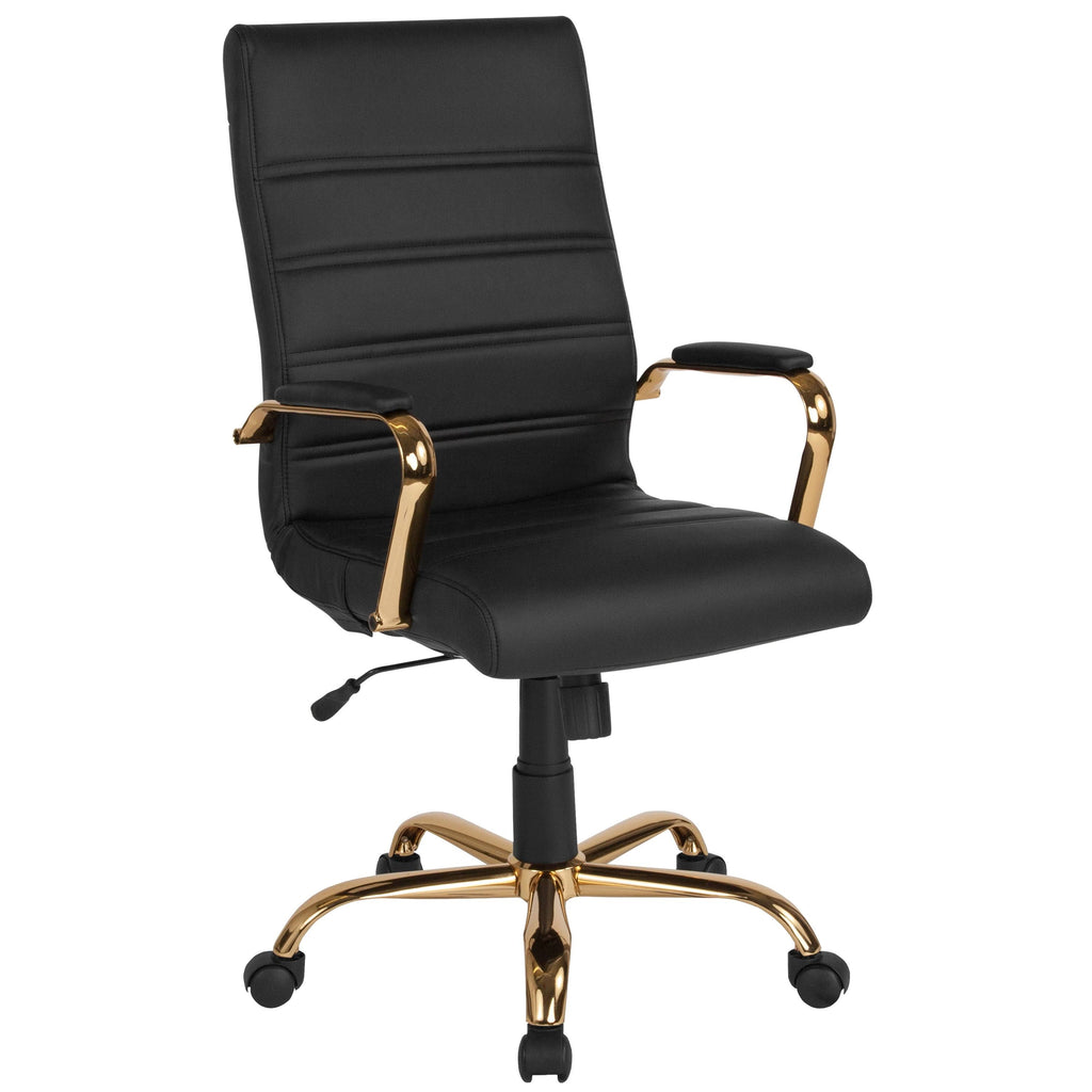 Black LeatherSoft Executive Swivel Office Chair with Chrome Base and Arms G99364