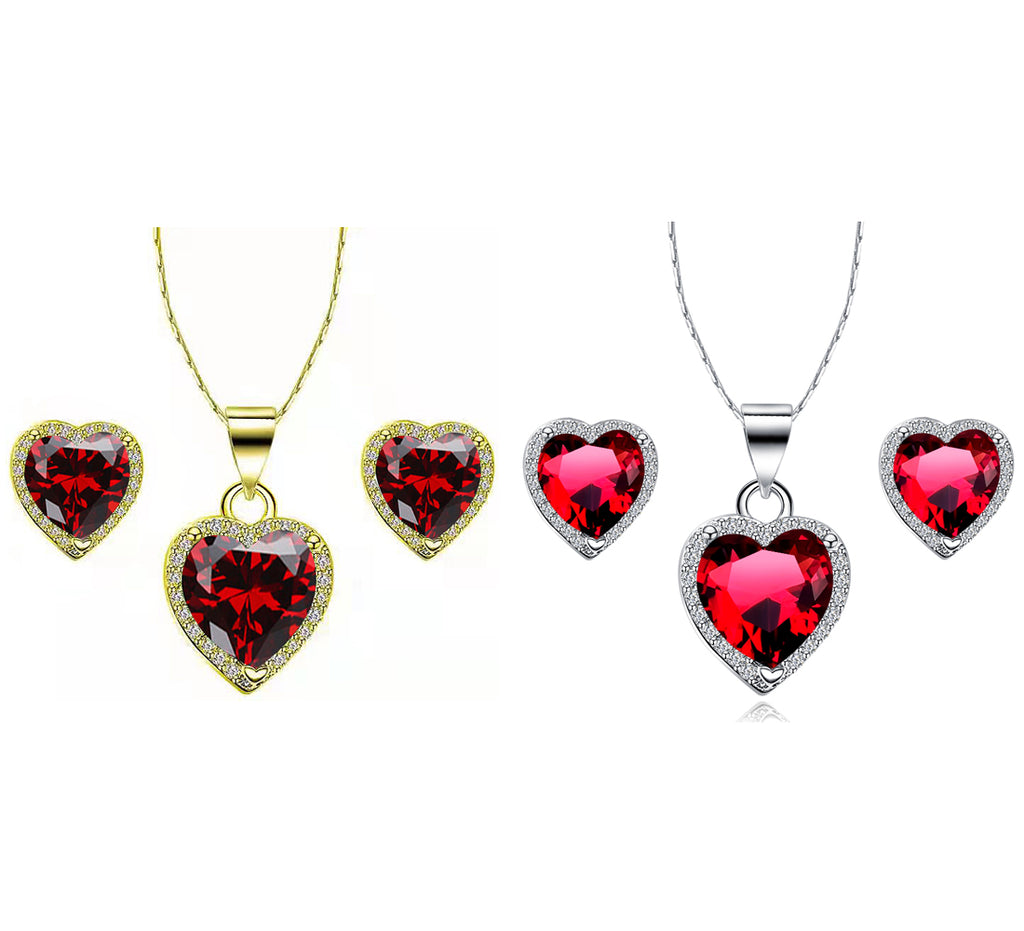 24k Yellow and White Gold 4Ct Garnet Necklace Set 18 inch F7871