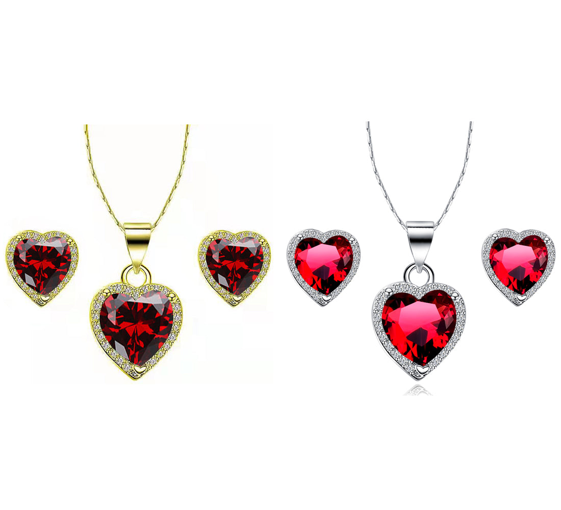 24k Yellow and White Gold 4Ct Garnet Necklace Set 18 inch F7871