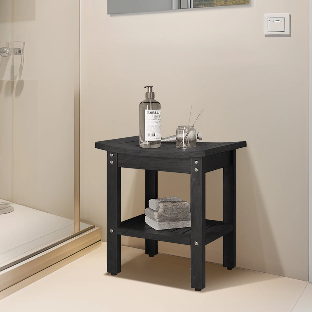 Black Waterproof Poly Lumber Shower Bench with Shelf O72484