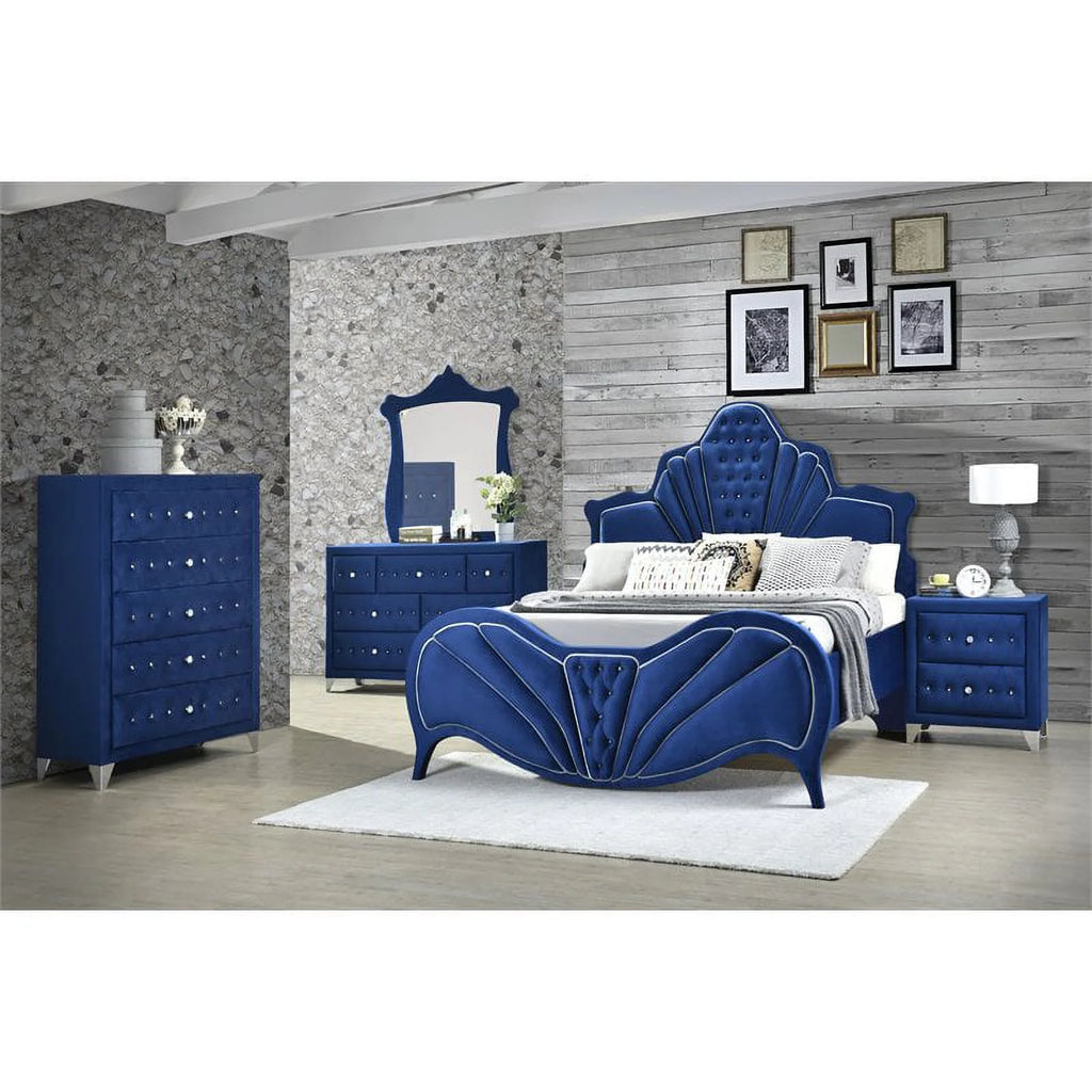 Queen Bed in Blue Velvet U806