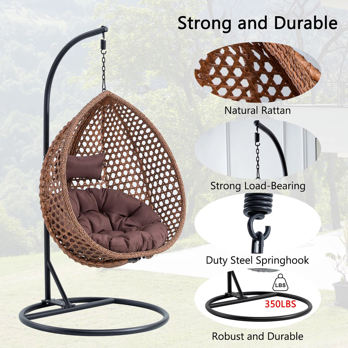 Egg Swing Chair with Stand Rattan Wicker Hanging Chair I3777