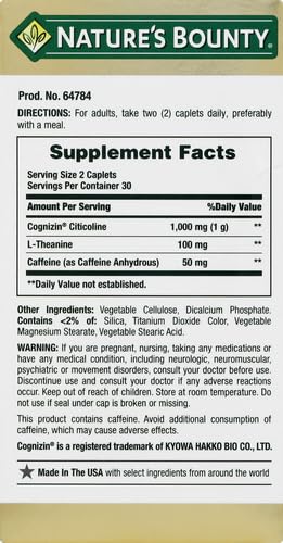 1000 mg Cognizin with L-Theanine and Caffeine Caplets O557203