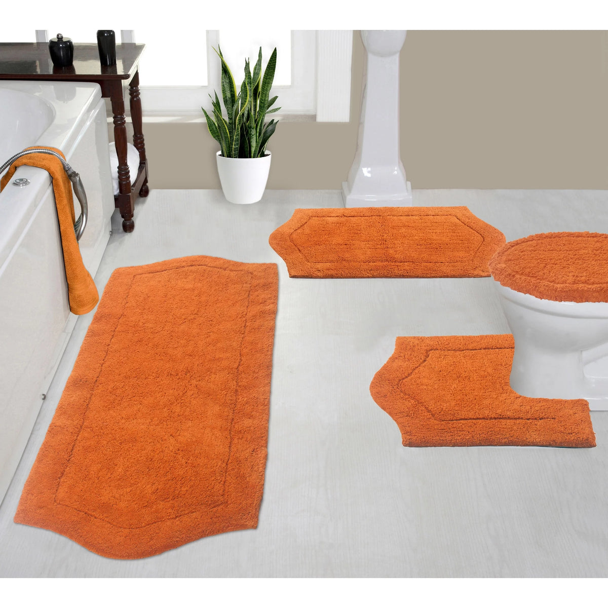 Absorbent Cotton Soft Bathroom Rug 4 Piece Set with Lid Cover A676