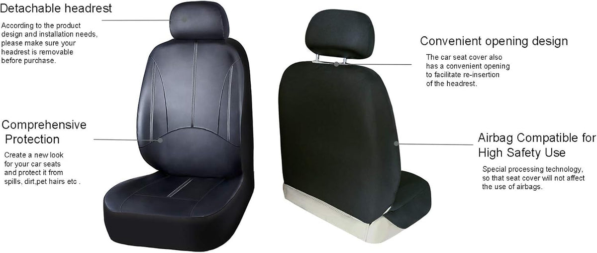 Black Full Set Faux Leather Car Seat Covers C25686