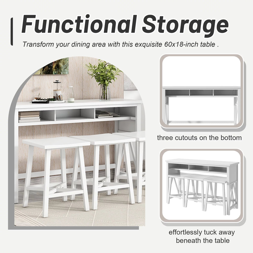 White 4-Piece Bar Table with Stools V75661