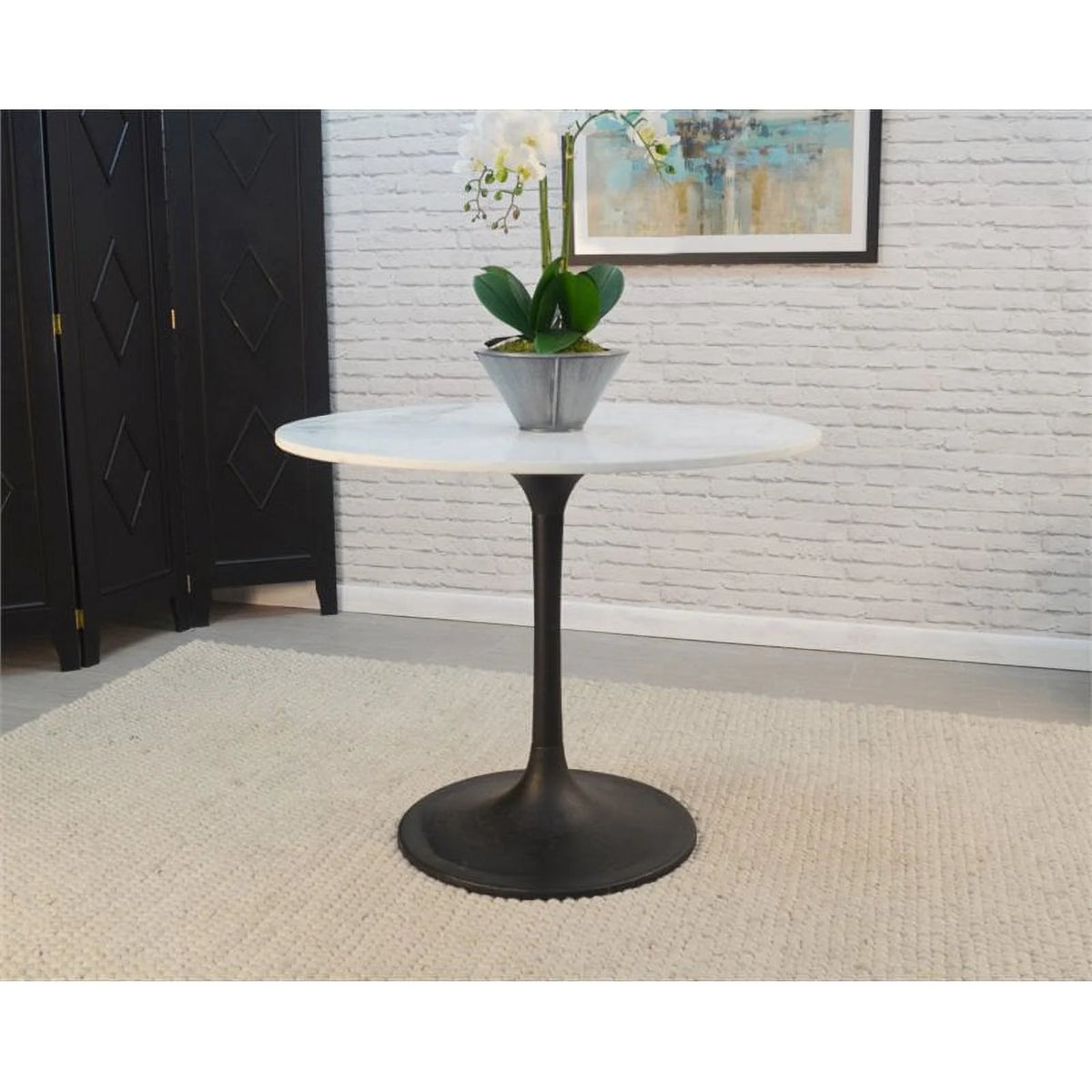 40 Inch Round Marble Top Dining Table with Black Base B464646